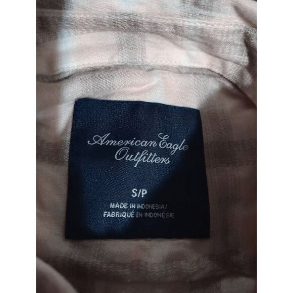 American Eagle Shirt Ladies Small Pink Gray Flannel Button Front - Picture 6 of 8